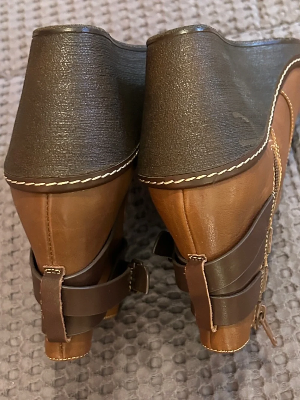 Sofft Cognac Wedge Ankle Boots with Buckle Wrap - Picture 9 of 12